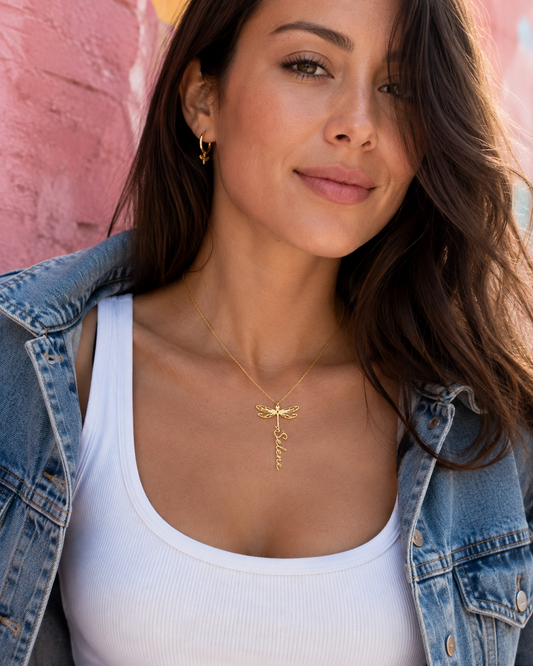 Dragonfly Cierra Script – Custom Gold Plated Name Necklace