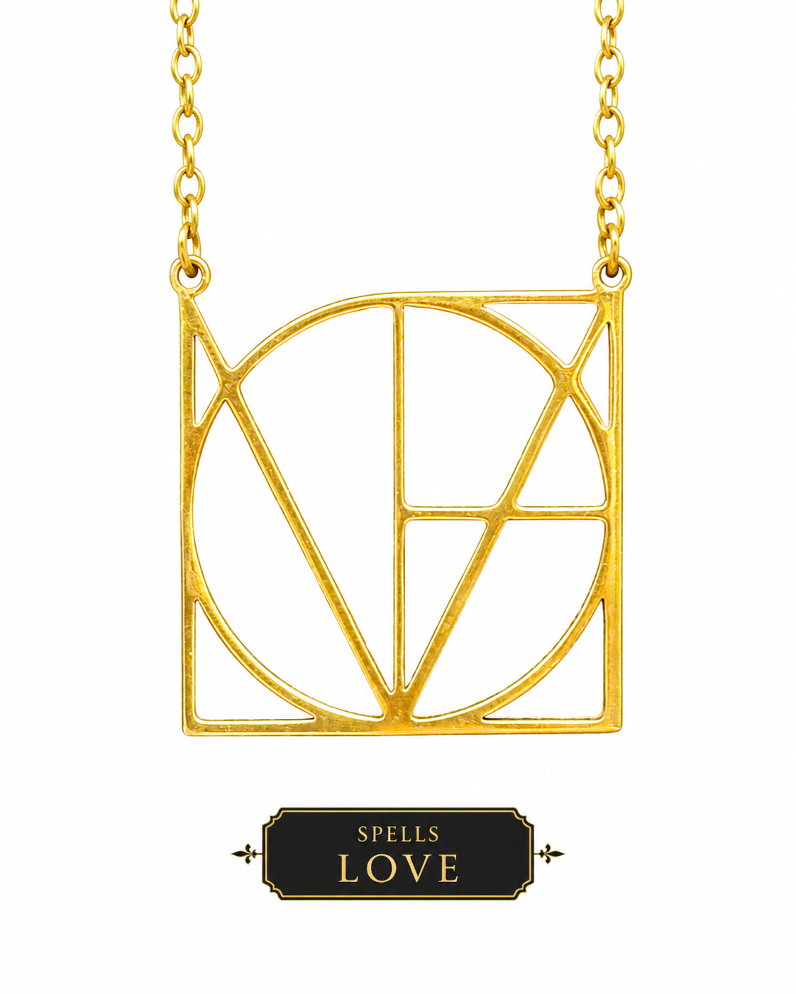 Personalised gold geometric LOVE name necklace in Style 1