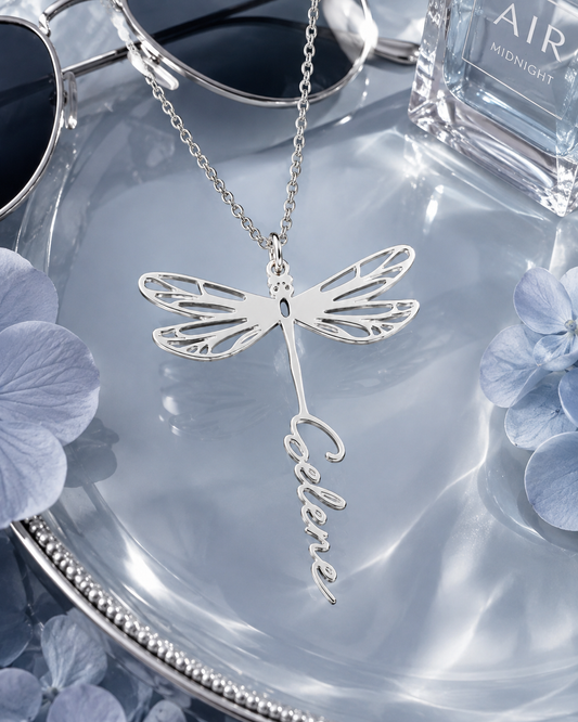Dragonfly Cierra Script – Custom Silver Stainless Steel Name Necklace