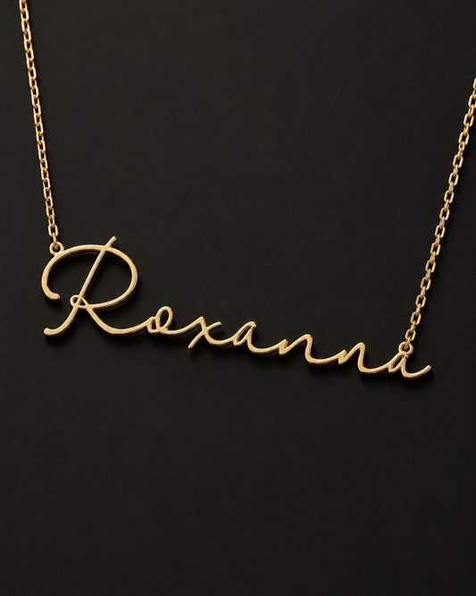 Font 50 – Custom Script Name Necklace in 18K Gold Plated Stainless Steel