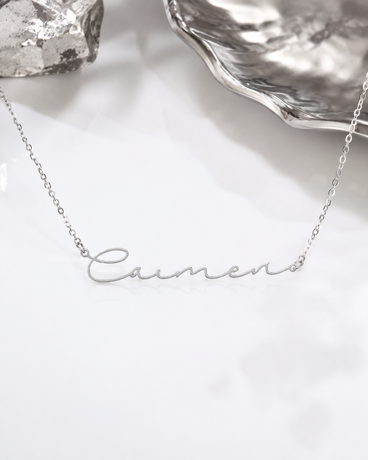 Font 50 – Custom Script Name Necklace in Silver Stainless Steel
