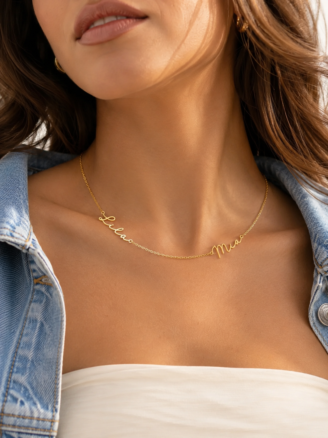 Family Custom Two Name Necklace – 18K Gold Plated Stainless Steel