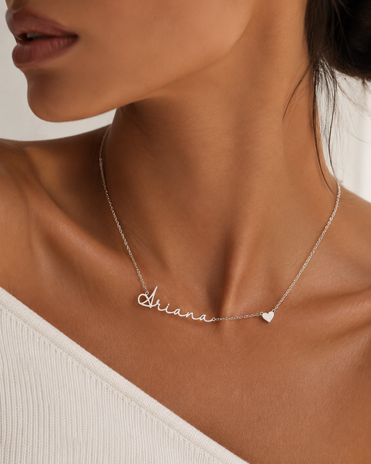 Personalised Heart – Custom Silver Stainless Steel Name Necklace