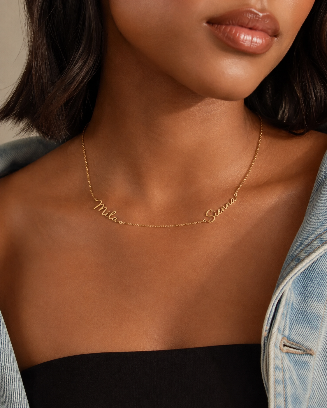 Family Custom Two Name Necklace – 18K Gold Plated Stainless Steel