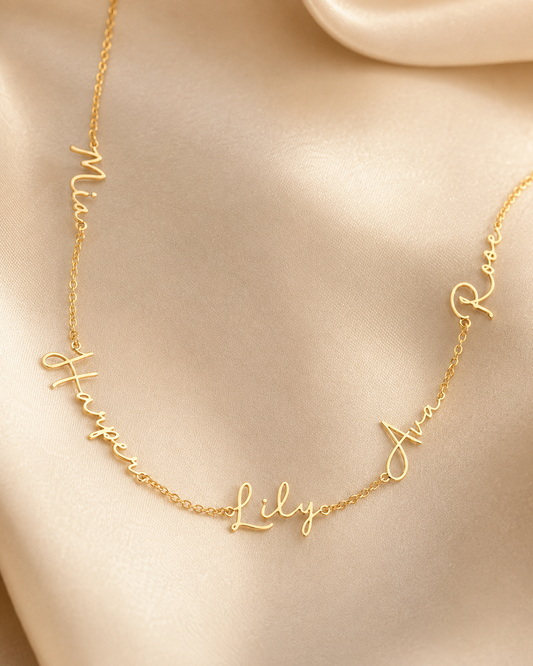 Family Custom Five Name Necklace – 18K Gold Plated Stainless Steel