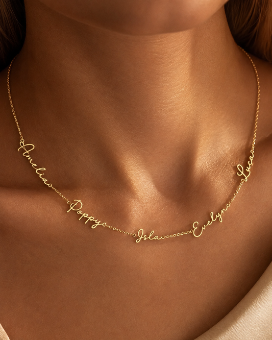Family Custom Five Name Necklace – 18K Gold Plated Stainless Steel