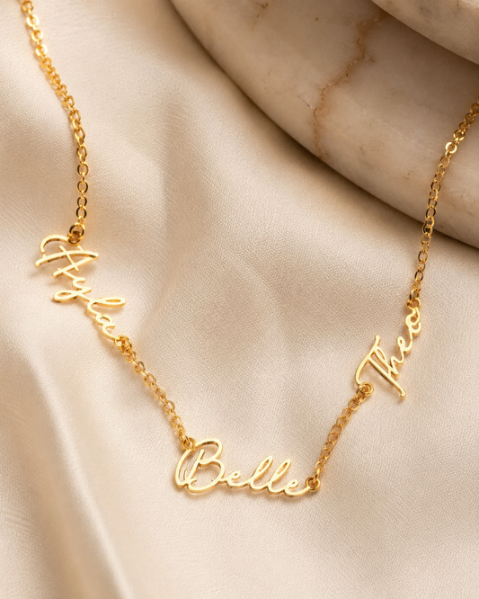 Family Custom Three Name Necklace – 18K Gold Plated Stainless Steel