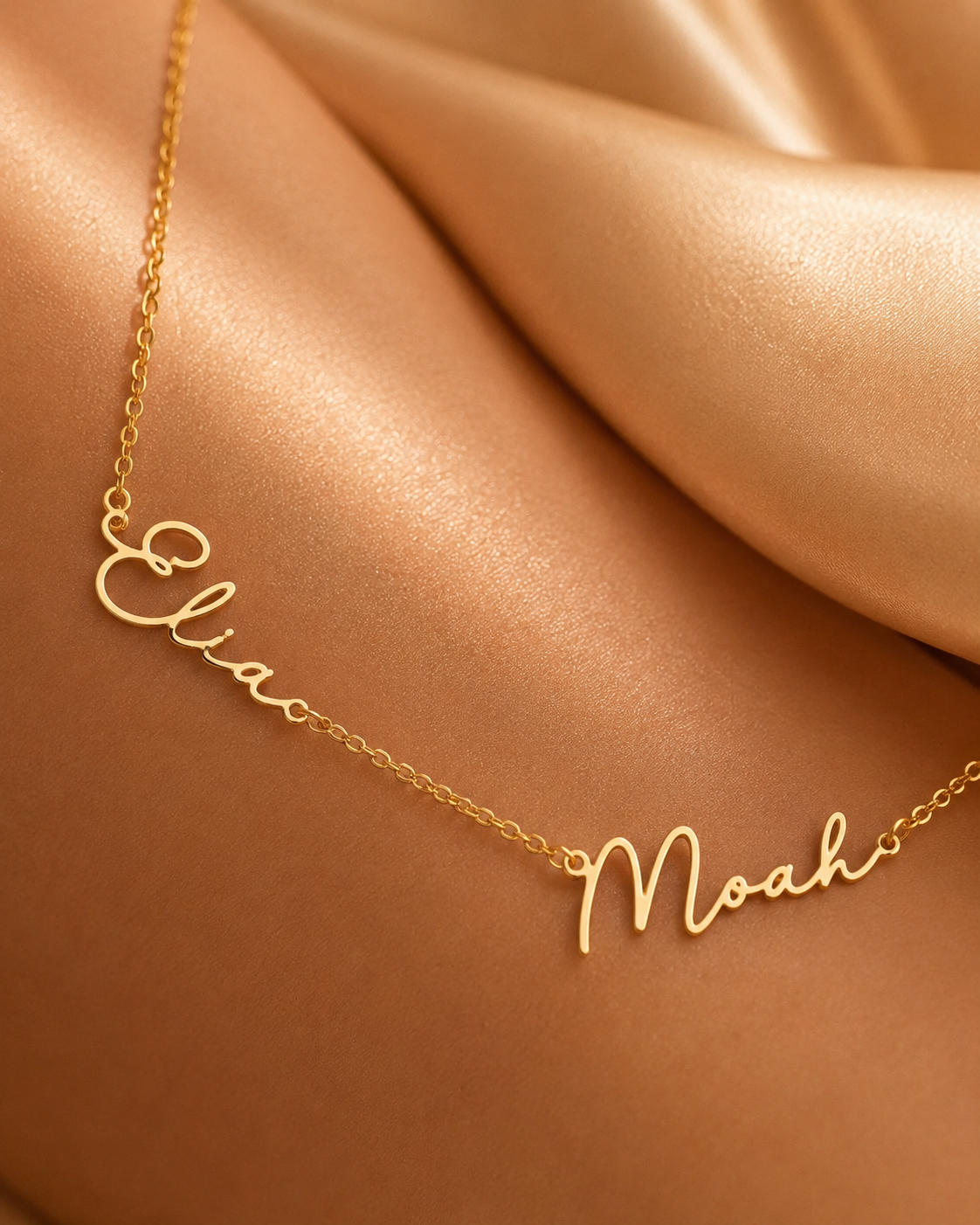 Family Custom Two Name Necklace – 18K Gold Plated Stainless Steel