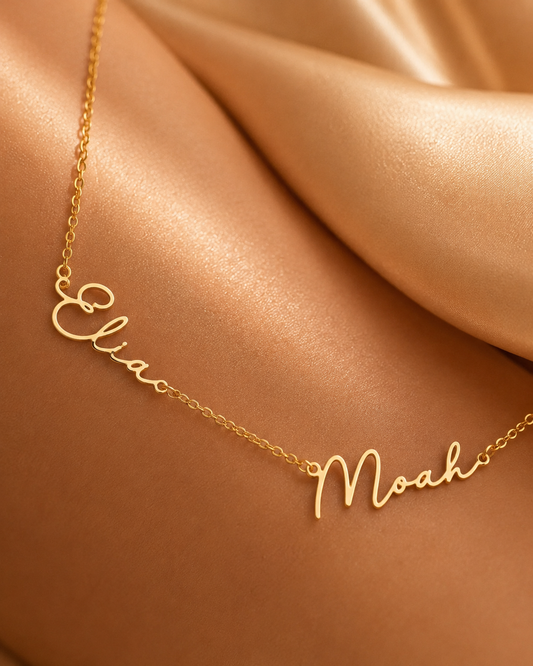 Family Custom Two Name Necklace – 18K Gold Plated Stainless Steel